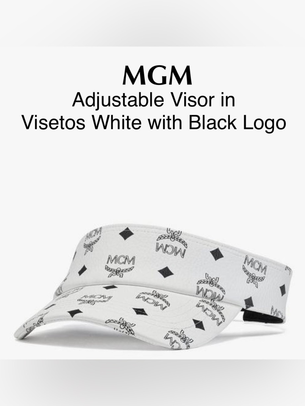 MCM White with Black Logo Adjustable Visetos Visor, One-Size, Unisex, NWT